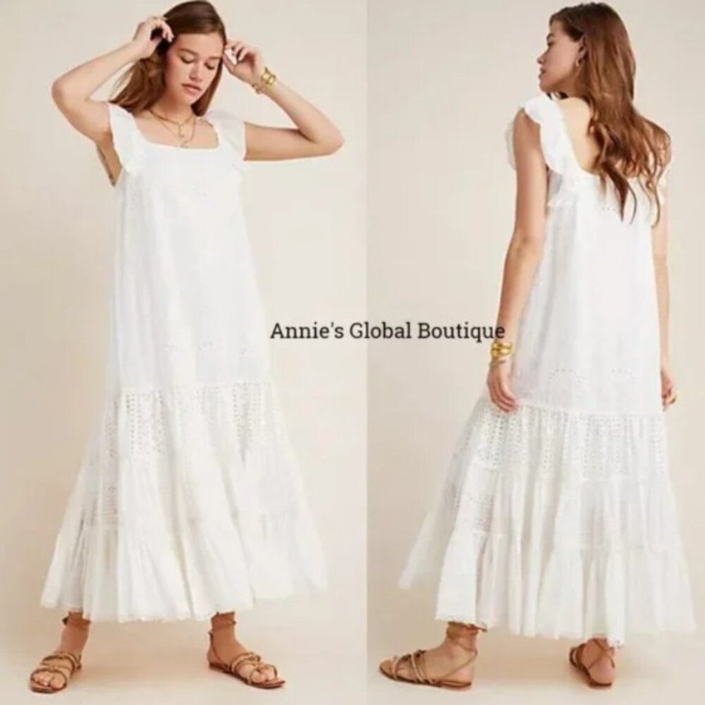 NWT Anthropologie Payal Jain Fallon Eyelet Ruffle Maxi Dress 14